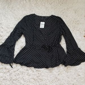 NWT Forever 21+ Polka Dot Bell Sleeve Wrap Top